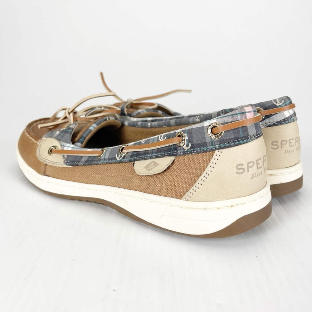 Sperry Top Sider Angelfish Varsity Tan Leather Plaid Boat Shoes - Picture 2 of 6